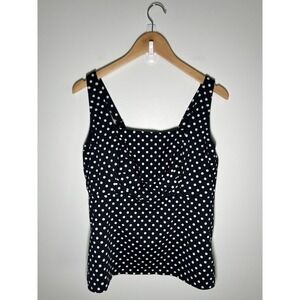 Lands End Womens 16DD Black Polka Dot Tankini Swim Suit Top Square Neck